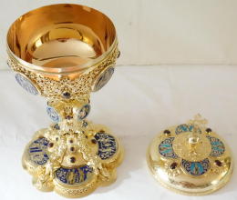 Ornate French antique solid silver gilt Gothic Chapel Set